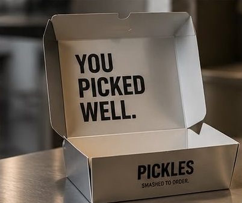 Post: YOU PICKED WELL. printed inside a box lid