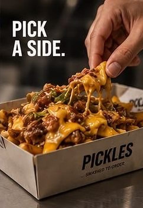 Loaded dirty fries in a Pickles box