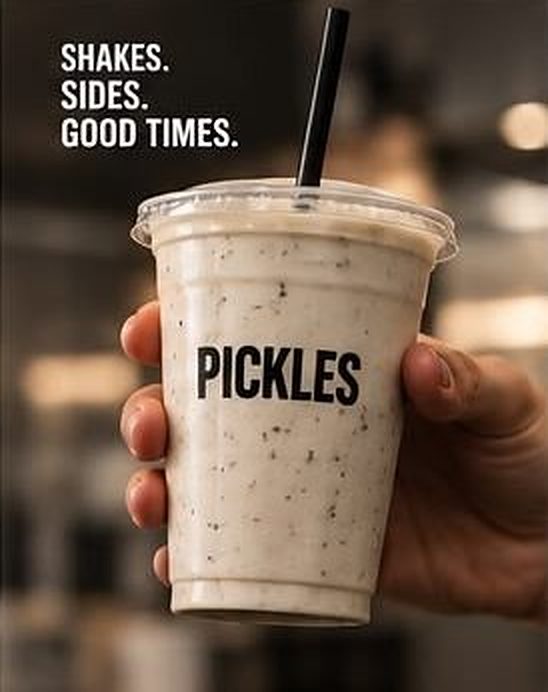 Pickles milkshake in hand